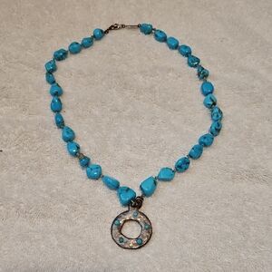 Lee Brevard Turquoise Stone Beaded Necklace with Pendant